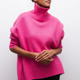 Olive | Rollkragenpullover gestrickt mit weichem Stoff – Rosa