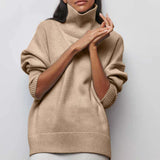 Olive | Rollkragenpullover gestrickt mit weichem Stoff – Beige