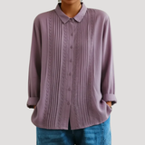 Romy | Damen Plissee Langarm Bluse mit Spitzendetails – Lila