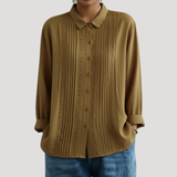 Romy | Damen Plissee Langarm Bluse mit Spitzendetails – Beige