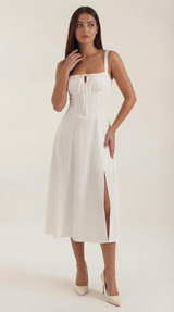 Elvira | Midikleid mit Schnürung – Weiß