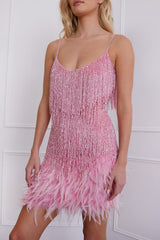 Vanessa - Kleid mit Pailletten und Federn – Rosa