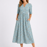 Rosalie | Damen Blumenkleid Midi mit V-Ausschnitt – Blau