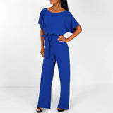 Rosalinde | Damen Jumpsuit Mit Weiten Beinen Und Gürtel – Blau