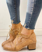 Rosalinde | Damen Schnür Halbschuhe mit Blockabsatz – Beige