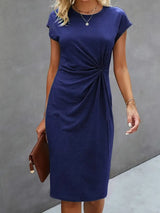Rosemarie | Damen Kurzarm Midikleid mit Twist Detail – Blau