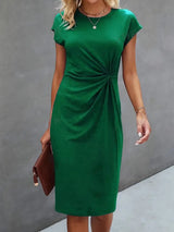 Rosemarie | Damen Kurzarm Midikleid mit Twist Detail – Grün