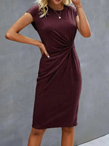 Rosemarie | Damen Kurzarm Midikleid mit Twist Detail – Rot