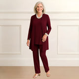 Mia | Lagenlook Cardigan Zweiteiliges Set – Burgunderrot