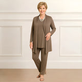 Mia | Lagenlook Cardigan Zweiteiliges Set – Taupe Braun