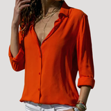 Roxana | Damen Langarm Hemdbluse mit Klassischem Kragen – Rot