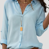 Roxana | Damen Langarm Hemdbluse mit Klassischem Kragen – Hellblau