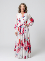 Lillian | Floral Langärmliges Wickel-Maxi-Kleid – Rot