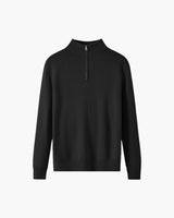 Weston | Half Zip Stehkragen Herrenpullover aus Merinowolle – Schwarz