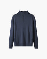 Weston | Half Zip Stehkragen Herrenpullover aus Merinowolle – Marineblau