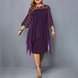 Lacelora™ – Damen Midi-Kleid mit Eleganter Spitze – Lila