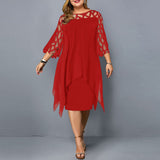 Lacelora™ – Damen Midi-Kleid mit Eleganter Spitze – Rot