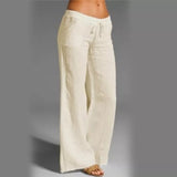 Eluna – Hochwertige Leinenhose mit weitem Bein – Creme