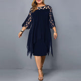 Lacelora™ – Damen Midi-Kleid mit Eleganter Spitze – Tiefblau
