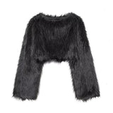 Cropped Kunstfell Pullover mit weiten Ärmeln für Damen – Schwarz