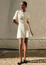 Elegantes Minikleid mit kurzen Ärmeln und Knopfleiste für Damen – Beige