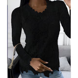 Anelie | Elegante Spitzen-Bluse mit langen Ärmeln – Schwarz