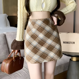 Magali | Zeitlose Plaid-Eleganz für jede Saison – Khaki karierter Rock (ohne Futter)