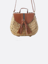 Lina | Kleine Schultertasche aus Strohseil mit verstellbarem Riemen & Quasten-Detail – Crossbody Sommertasche – Beige
