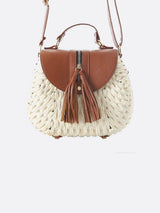 Lina | Kleine Schultertasche aus Strohseil mit verstellbarem Riemen & Quasten-Detail – Crossbody Sommertasche – Weiß