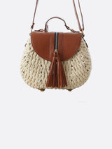 Lina | Kleine Schultertasche aus Strohseil mit verstellbarem Riemen & Quasten-Detail – Crossbody Sommertasche – Elfenbein