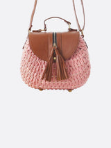 Lina | Kleine Schultertasche aus Strohseil mit verstellbarem Riemen & Quasten-Detail – Crossbody Sommertasche – Rosa