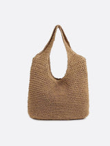 Siena – Strohtasche mit Reißverschluss & Schulterhenkel – Hellbraun