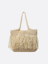 Sola | Große Strohtasche mit Fransen & Reißverschluss – Schulter-Tote Bag – Beige