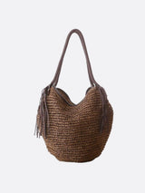 Mira | Weiche Strohtasche mit geflochtenem Schulterriemen & Lederfransen – Boho-Sommertasche für Damen – Braun