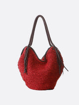 Mira | Weiche Strohtasche mit geflochtenem Schulterriemen & Lederfransen – Boho-Sommertasche für Damen – Rot