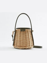 Noa | Runde Rattan-Handtasche mit Kunstledergriff & abnehmbarem Schulterriemen – Beige