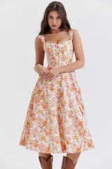 Geblümtes Midi-Sommerkleid – Rosa