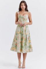 Geblümtes Midi-Sommerkleid – Grün