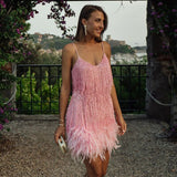 Laura - Cocktailkleid aus Federn im schicken Stil – Rosa