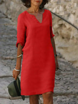 Lola - Lässiges V-Ausschnitt-Kleid – Rot