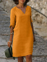 Lola - Lässiges V-Ausschnitt-Kleid – Orange (Fast ausverkauft)