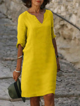 Maria | Elegantes Kleid mit V-Ausschnitt – Gelb