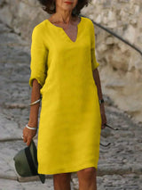 Lola - Lässiges V-Ausschnitt-Kleid – Gelb