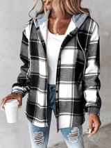 Elisa – lässiges flanellshirt mit kapuze – Schwarz