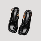 Saskia | Damen Quadratzehenform Blockabsatz Sandale – Schwarz