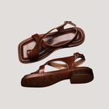Saskia | Damen Quadratzehenform Blockabsatz Sandale – Braun