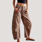 Saskia | Damen Weite Jeans Leopardenmuster Barrel Leg – Leopard
