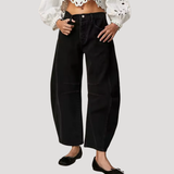 Saskia | Damen Weite Jeans Leopardenmuster Barrel Leg – Schwarz