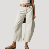 Saskia | Damen Weite Jeans Leopardenmuster Barrel Leg – Weiß