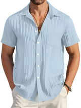 Ethan | Leichtes Kurzarm-Sommer-Faltenhemd – Blau